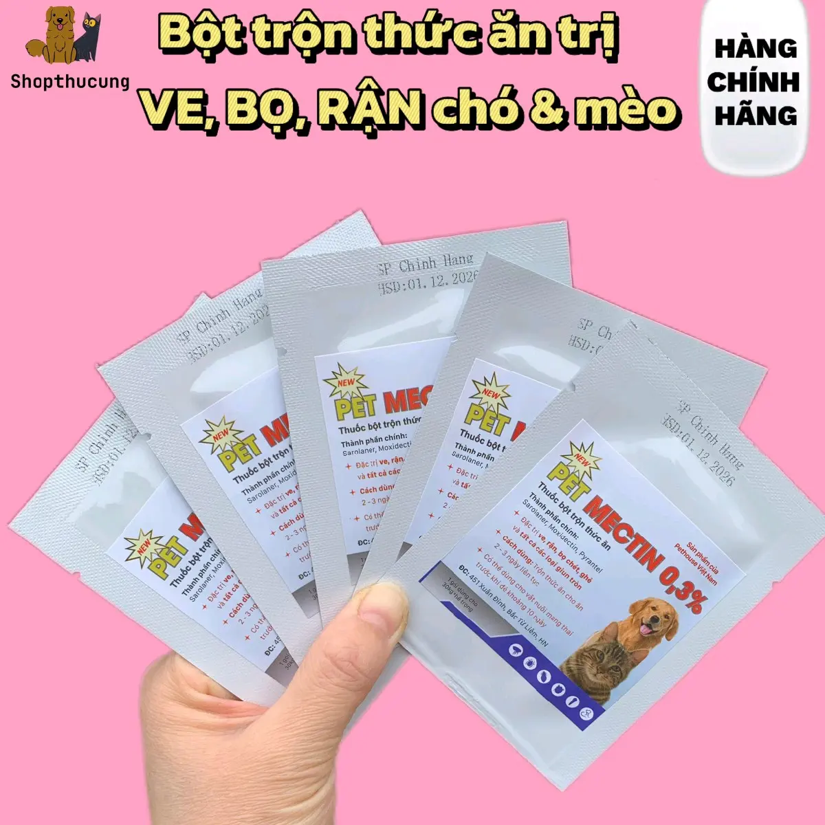 ( Combo 5 gói )  Bột trộn thức ăn phòng  ngừa ve bọ rận cho chó mèo thú cưng
