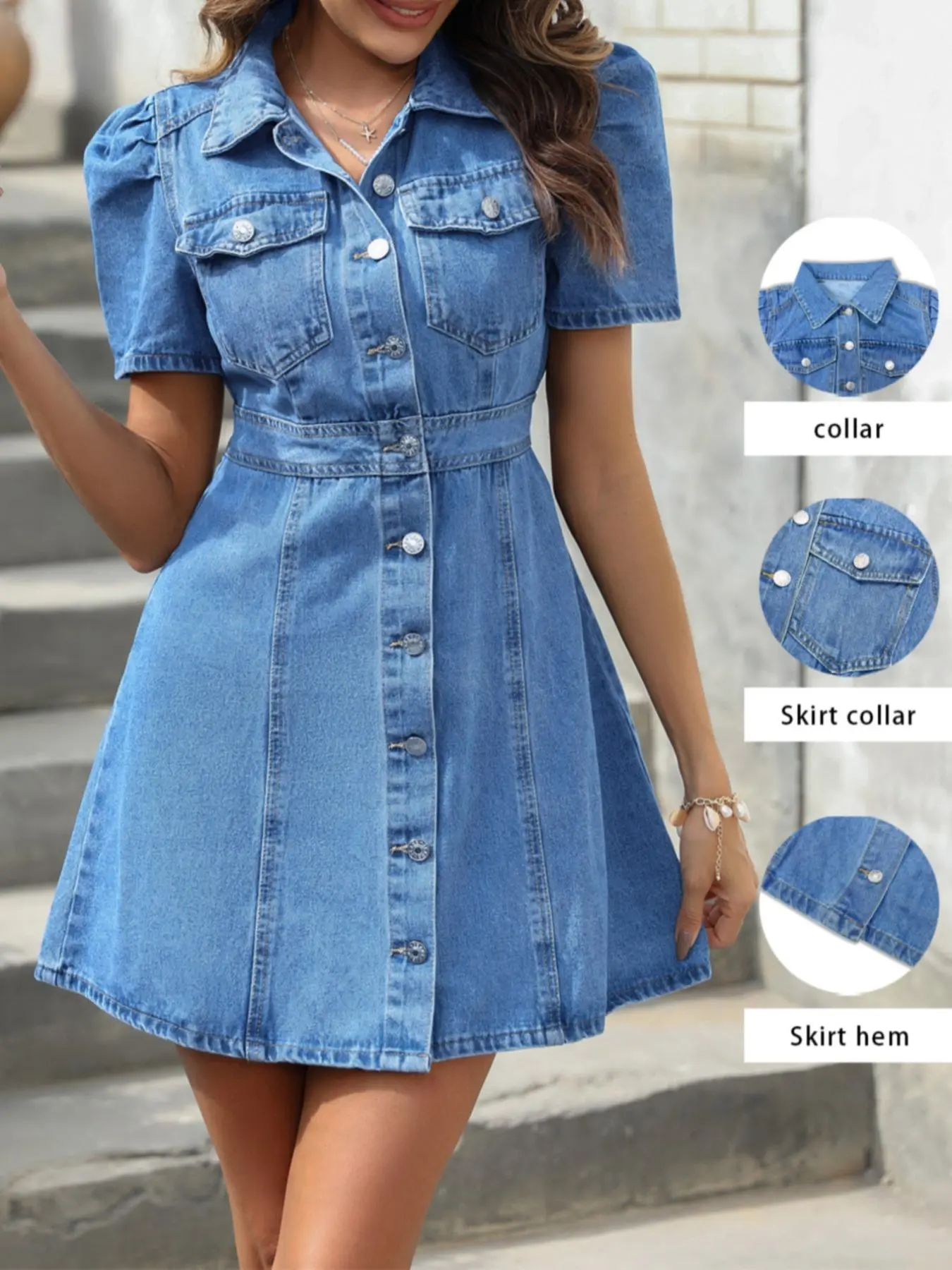 Women's Denim Dress, Casual Short Sleeve Collared Denim Dress for Daily Wear, Ladies Clothes for All Seasons