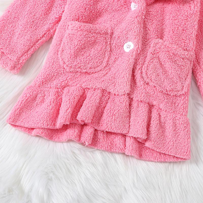 Girls Plush Jacket, Long Sleeve Turn-down Collar Button Closure Winter Jacket Casual Coat 7