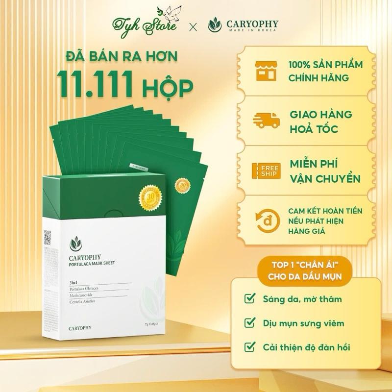 [ Hương Review x Tyh Store ] 10 Miếng mặt nạ dưỡng ẩm giảm mụn mờ thâm Caryophy Portulaca Mask Sheet
