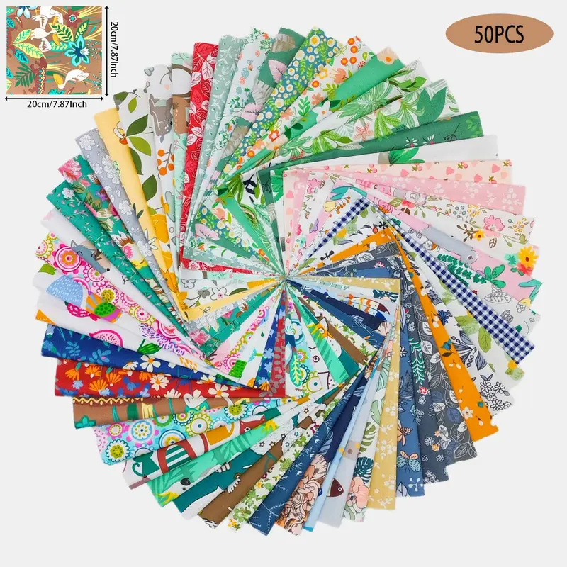Mixed Pattern Handmade Textile Patchwork, 50pcs/set Sewing Knitting Fabric Cloth, DIY Craft Supplies for Home Wall Decor 1