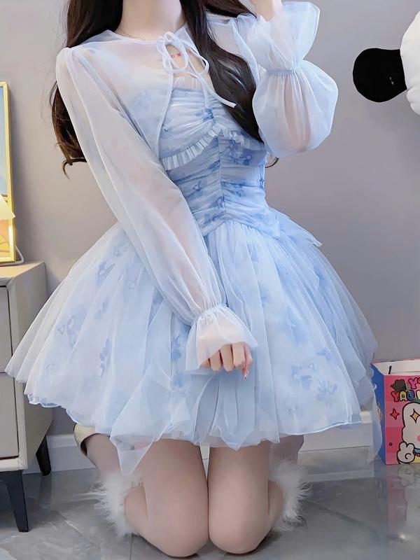 Đầm tiểu thư kèm áo khoác ngoài, voan hoa có mút, freesize (43kg-55kg) - (1m50-1m65) Dress Váy Nữ vm35. màu sắc sáng hơn trong hình 1 chút ạ