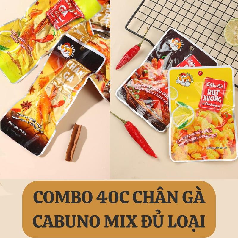  COMBO 40 chiếc chân gà CABUNO mix đủ loại 20c có xương 50g+ 20 chiếc rút xương chân gà Chua Cay 