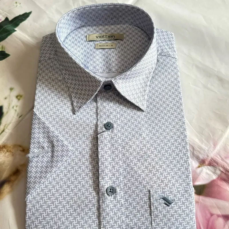 Áo ngắn tay 0488 vạt ngang xám trắng vải Bamboo, spun, spandex phom thường thoáng mát thấm hút mồ hôi tốt