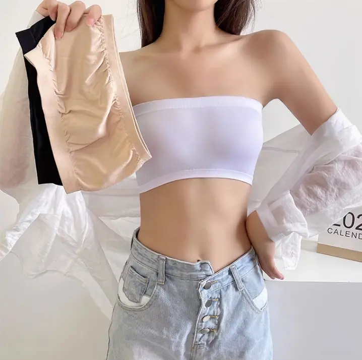 Lowest Price 1 Piece Sexy women Tube Top Basic Stretchable Plain Inner Tube For Ladies Women Plain Black White Skin Tone