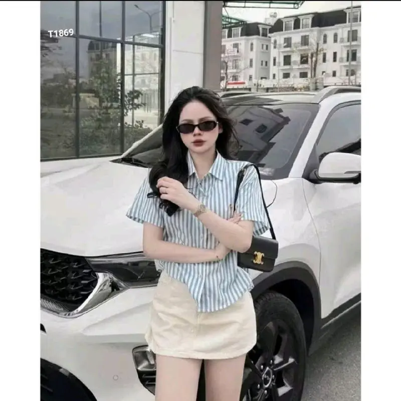 Set áo sơ mi tay ngắn kèm chân váy kaki 2