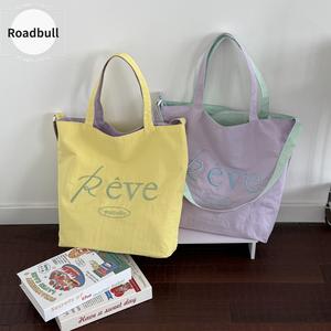 ROADBULL2026テキストプリント日本と韓国の新しいカジュアルキャンバスバッグ,女性用ショルダーバッグ,学生向けけの大容量ブックバッグ