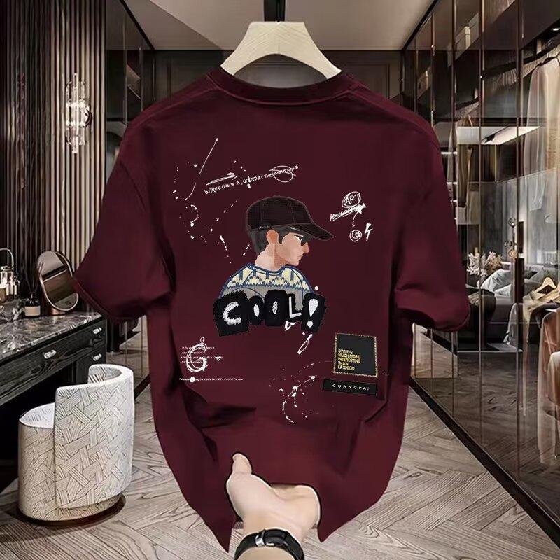 Product Introduction of Cotton 250gsm summer short sleeved T-shirt for men, casual, trendy, fashionable, printed T-shirt, round neck, sports, breathable 7