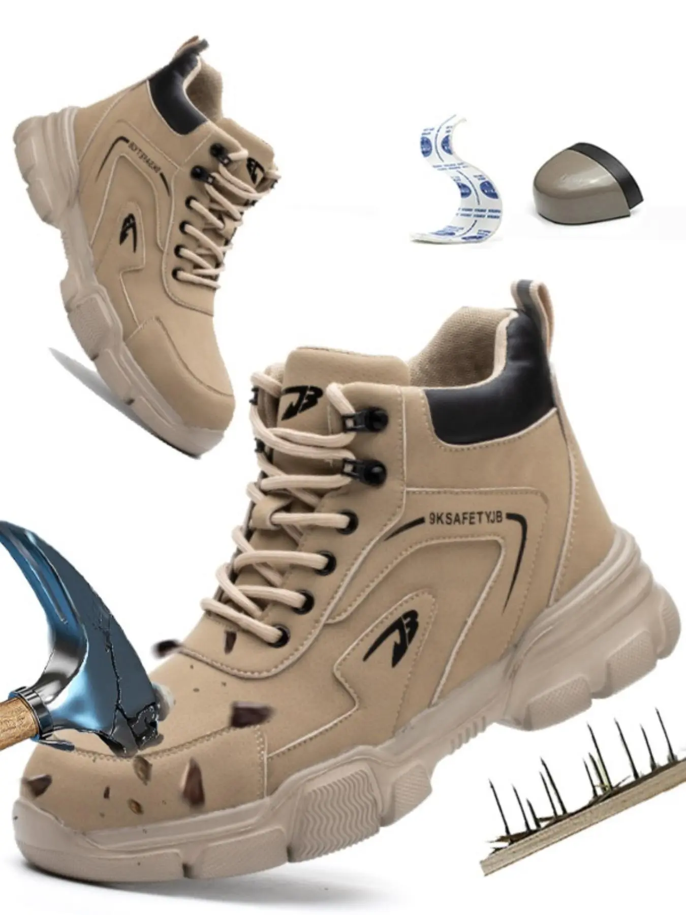 Men's Solid Color Lace Up Anti-slip & Anti-puncture Work Shoes, Casual Comfortable Safe Work Shoes, Steel Toe Boots, Fashionable Shoes for Daily Wear
