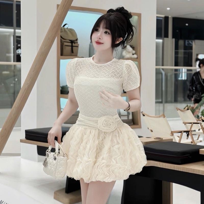 Váy Ren Hoa Eo Tùng Váy Sóng Nữ Tính Tôn Dáng từ 40-54 kg Váy xinh cho nữ