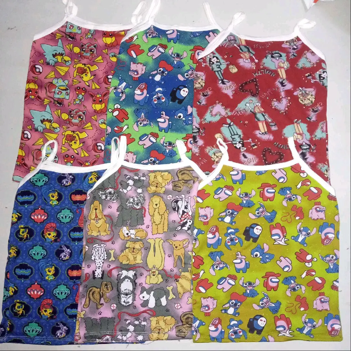 6 pcs Kids spag top cotton freesize fit 3-5 yrs old random print color