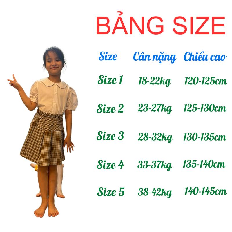 Set Chân Váy Kẻ Áo Sơ Mi Trắng Cổ Sen Bé Gái HT Dành Cho Học Sinh Tiểu Học Chất Vải Cao Cấp 8
