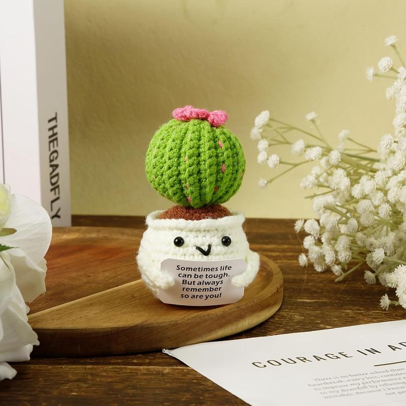 Cactus Design Crochet Ornament, 1 Count Mini Creative Handmade Knitted Cactus Toy with Positive Card, Decorative Flower for Home Office Dormitory School Living Room Desktop 4