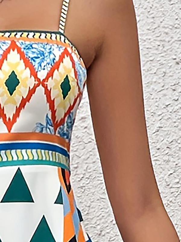 Women's All Over Print Shirred Dress without Bag, Elegant Sleeveless A Line Dress for Summer, Ladies Clothes for Beach Holiday Vacation 6