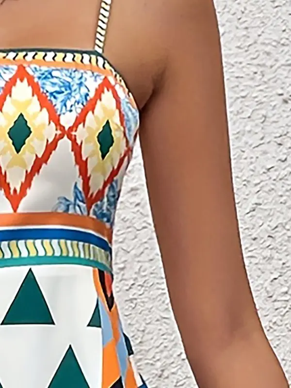 Women's All Over Print Shirred Dress without Bag, Elegant Sleeveless A Line Dress for Summer, Ladies Clothes for Beach Holiday Vacation 6