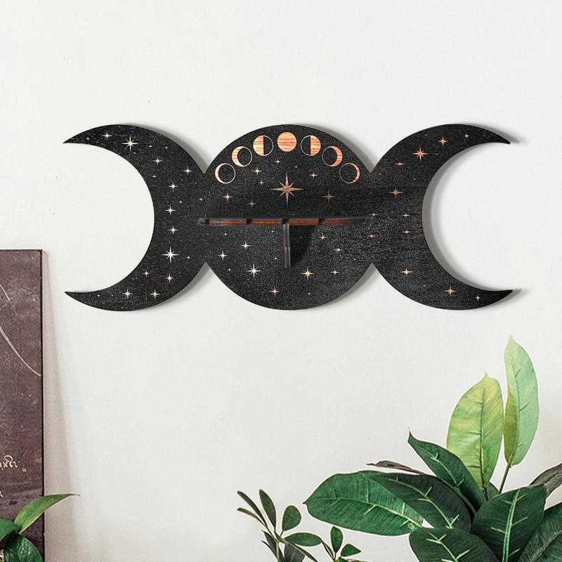 Moon Design Wall Rack for Room Decor, 1 Count Creative Home Decor Wooden Shelf for Ornaments Display, Wall Mounted Storage Rack, Hanging Wall Decor 6