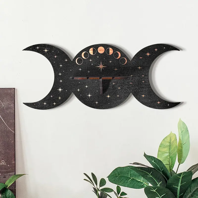 Moon Design Wall Rack for Room Decor, 1 Count Creative Home Decor Wooden Shelf for Ornaments Display, Wall Mounted Storage Rack, Hanging Wall Decor 6