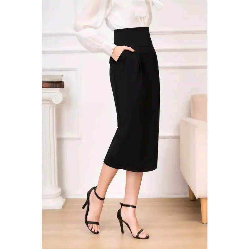 Chân Váy Bút Chì Dài Dáng Bomber 2 túi xẻ sau Nữ Women Voan 5