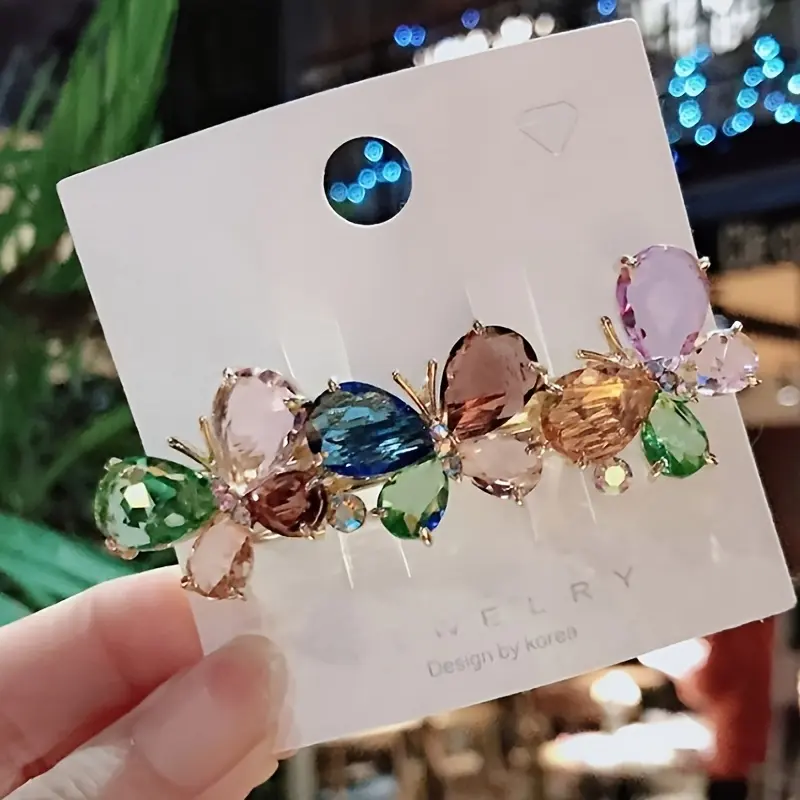 [Local warehouse shipments] Crystal Rhinestones Hair Barrettes French Clip Vintage Butterfly Spring Clip Hair Fashion Clips For Women