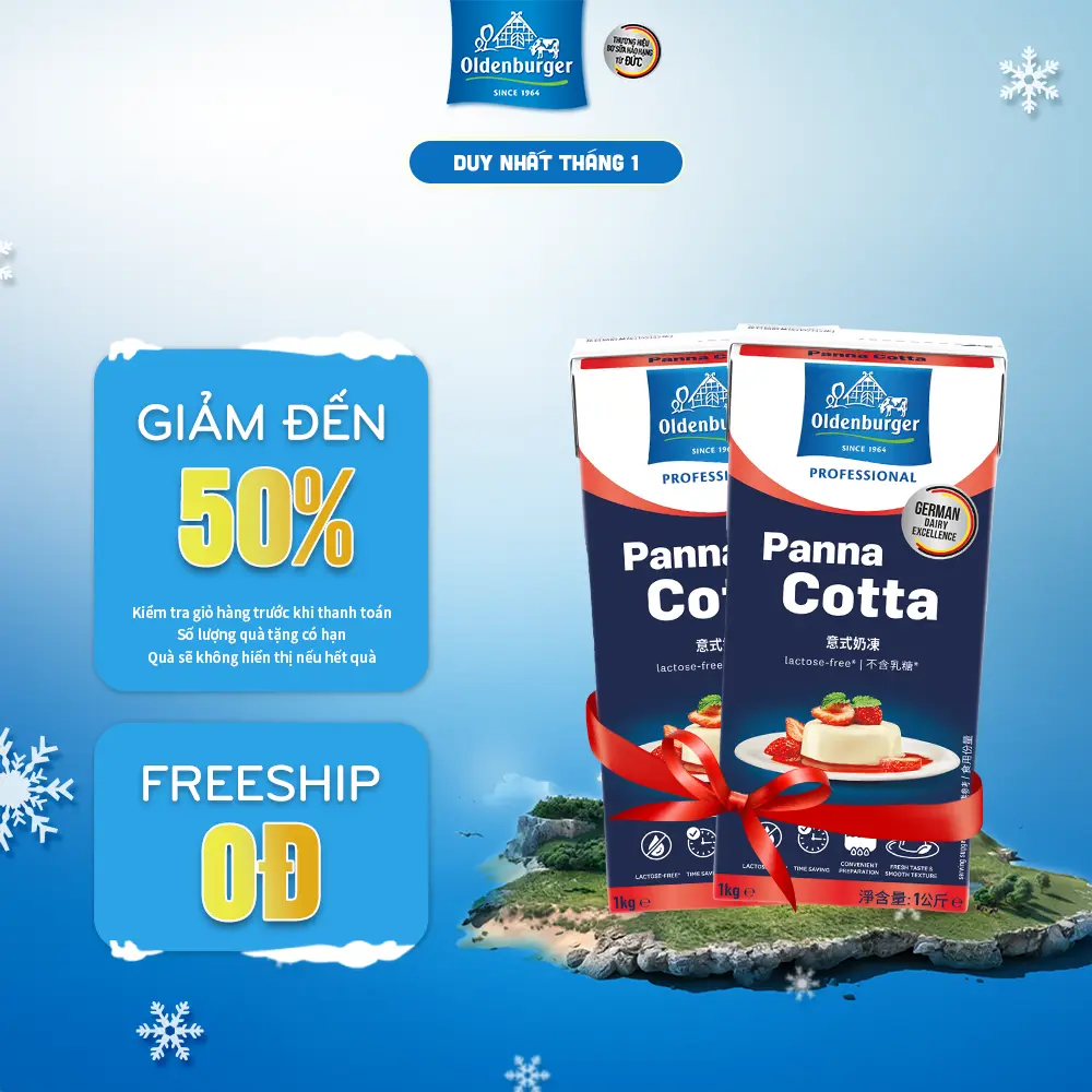 Combo 2 hộp kem nấu món tráng miệng Pana Cotta hiệu Oldenburger (hộp 1L)
