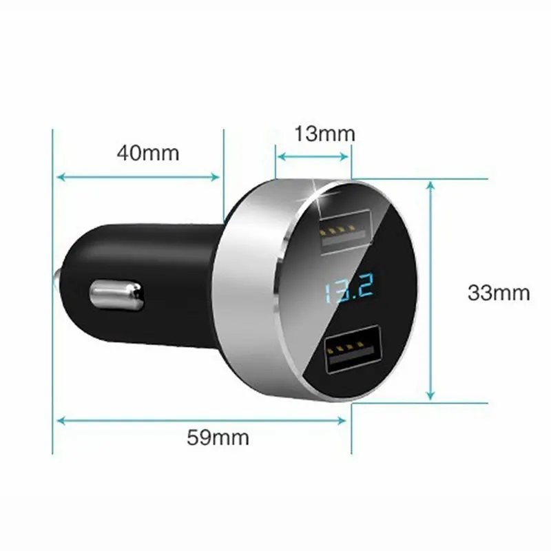 Bộ sạc ô tô USB kép, chất lượng cao, 3A, 2 cổng, với Màn hình LCD, đồng hồ đo điện áp, 12-24V, Ổ cắm bật lửa, bộ chuyển đổi bộ sạc ô tô 2