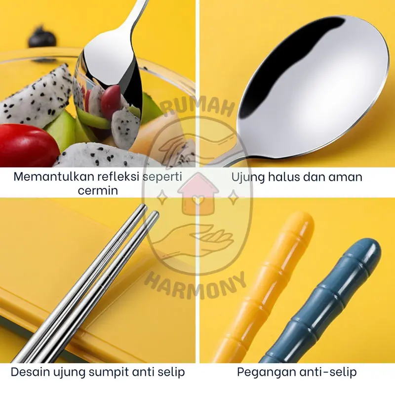 1 Kotak Sendok Garpu Sumpit Set Stainess Steel / Alat Makan Portable Hadiah 3 Pcs Set Sendok Alat Makan Stainless -Kitchenware 1