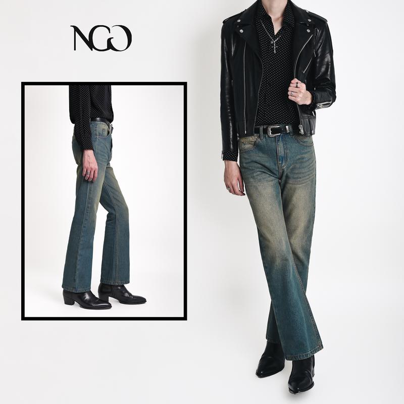 NGO Quần jeans nam Ống Loe vải dày dặn Xanh Cổ Điển - Vintage Blue Flare Jeans