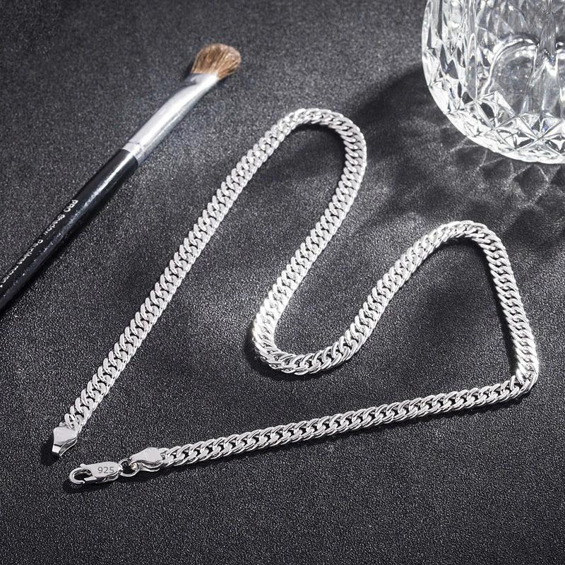 Product Introduction of Fashion original brand 925 Sterling Silver man 6MM geometric chain bracelets neckalces for women Party wedding jewelry sets 6
