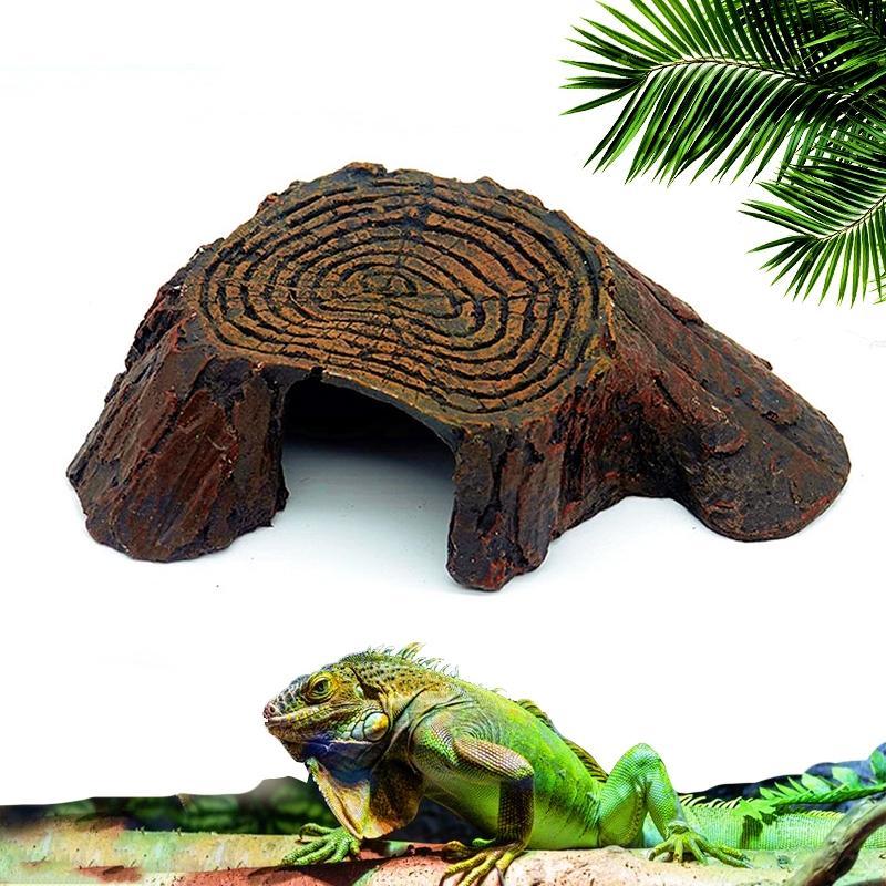 Product Introduction of Tree Stump Design Reptile Hiding Cave, Resin Hiding Cave, Reptile & Amphibian Supplies, Habitat Decor for Fish Tank, Aquarium Decoration 0