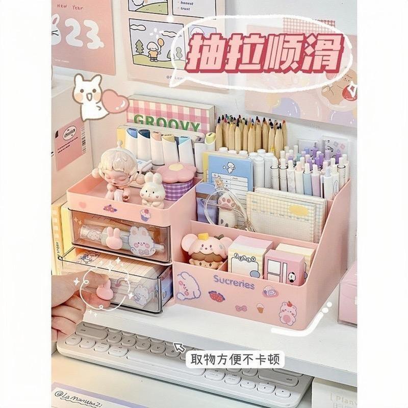 Hộp đựnġ bút để bàn 3 tầng kệ để đồ văn phòng decor bàn làm việc chia ngăn kéo đa năng - TẶNG KÈM STICKER DÁN TRANG TRÍ 3