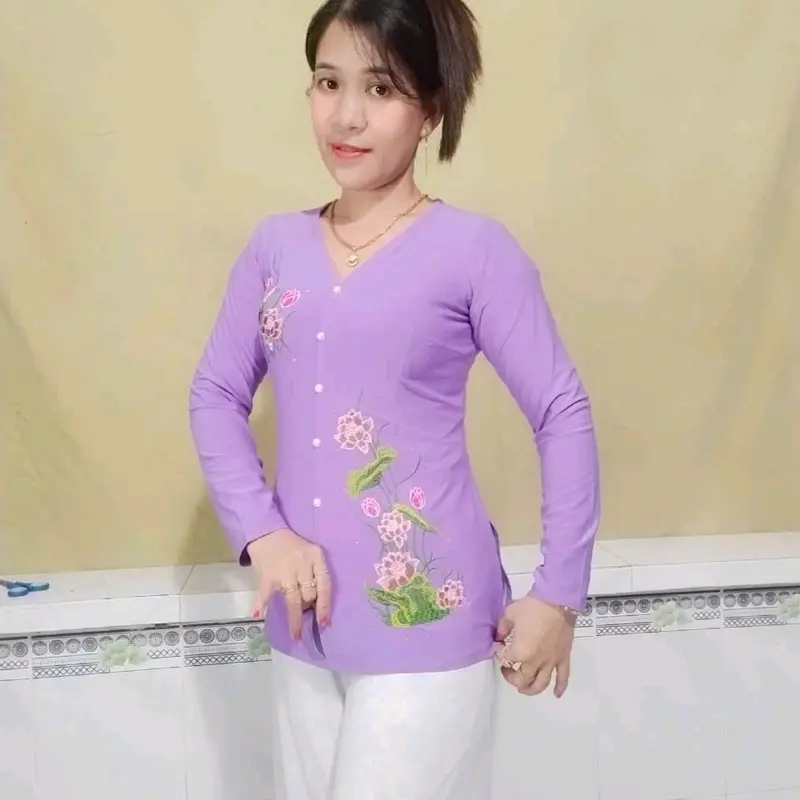 áo bà ba thêu hoa sen Top Thun Top Thun Nữ Women 1