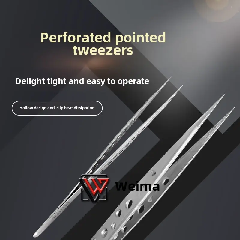 Stainless steel perforated pointed tweezers, elbow tweezers 12cm Stainless steel clamps Strong repair tool set