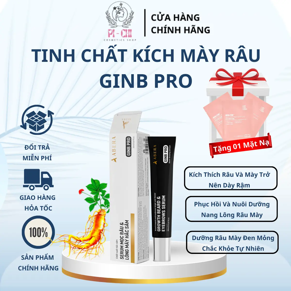 Combo 1 Hộp Serum Kích Mọc Mày & Râu Abera GinB Pro trở nên Dày Rậm chắc khỏe.