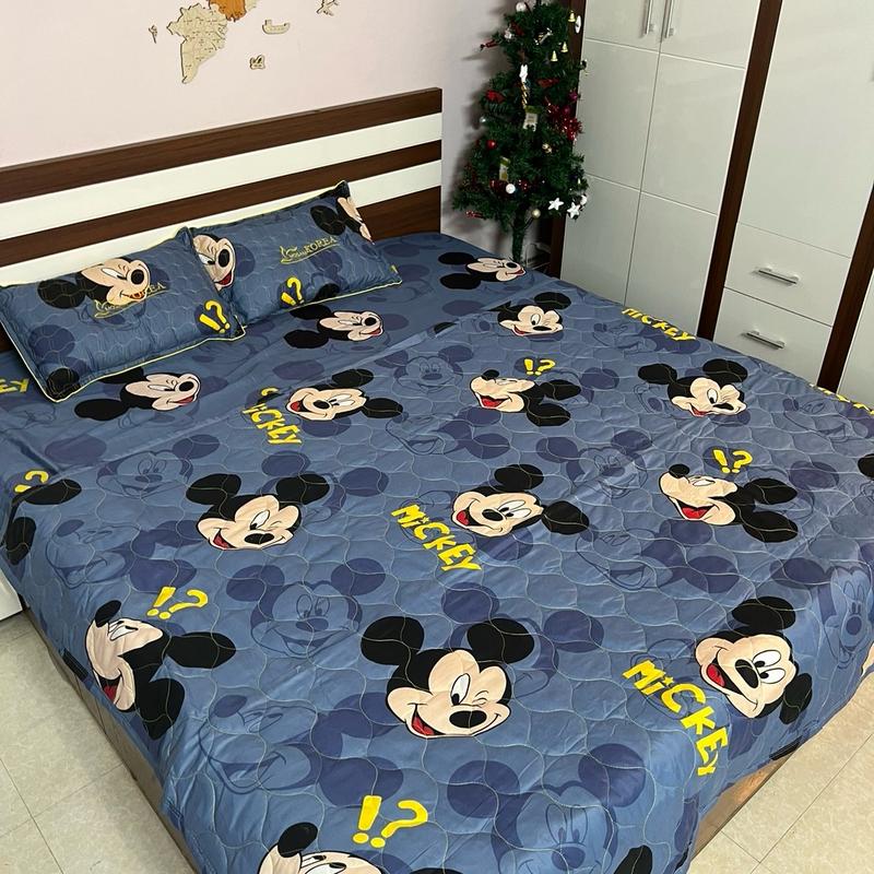Bộ chăn ga gối 5 món chuột mickey xanh đáng yêu