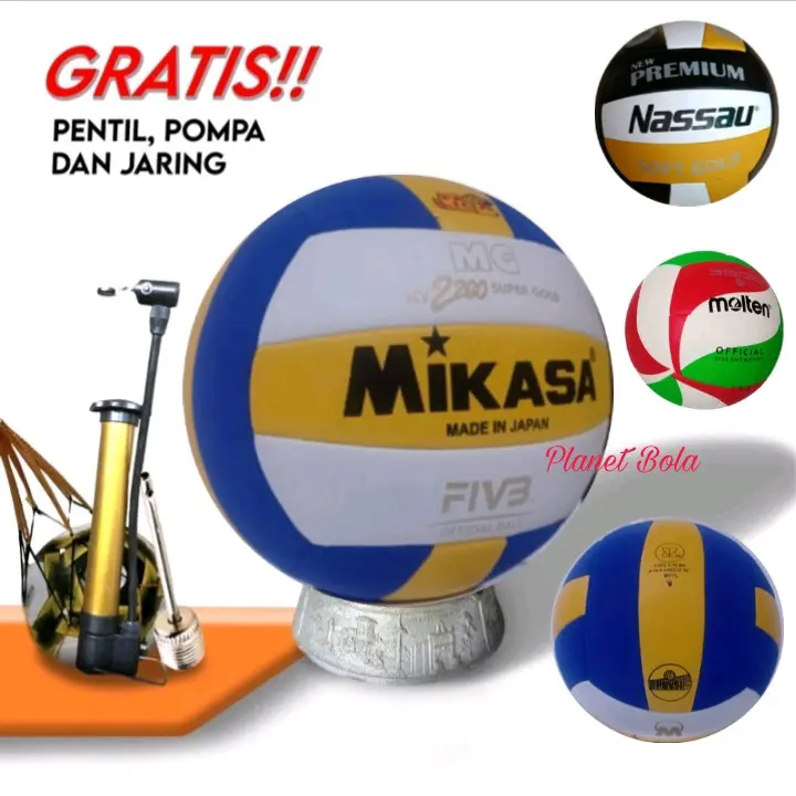 Bola Voli Volley Mikasa supergold jahit mesin Berkualitas Gratis Pompa+pentil dan jaring 3