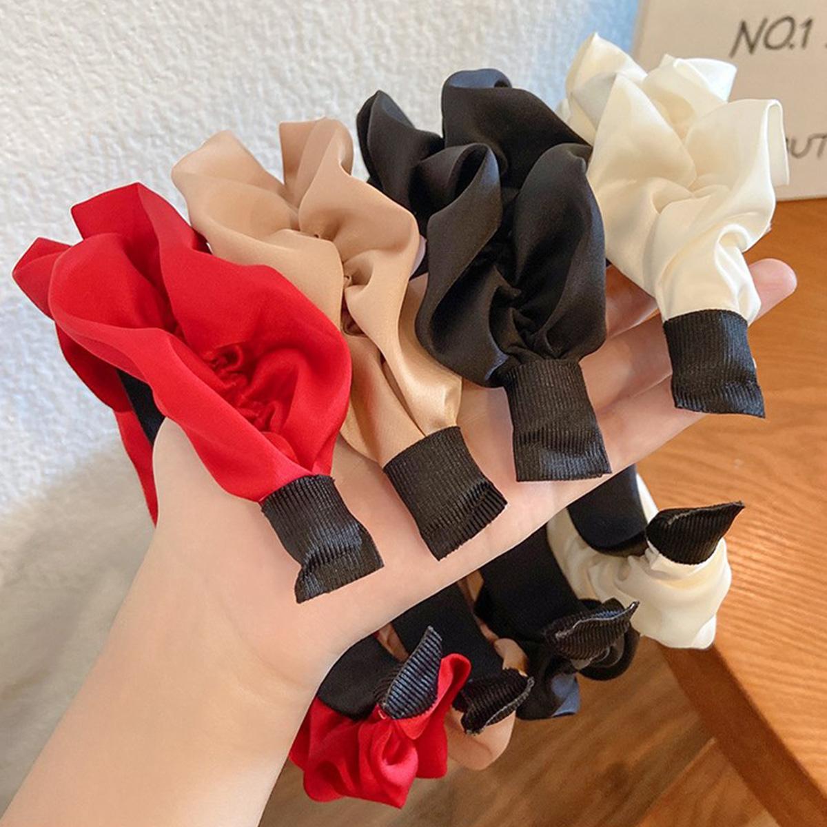 Minzo Bando Scrunchie Wanita Korea Motif Polos Bandana Headbands Kerut Ruffle Aksesoris Hiasan Rambut Dewasa Lucu