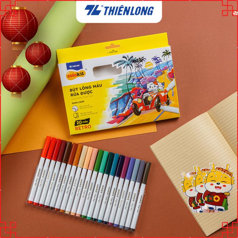 Xả Kho Tặng bút gel Bộ bút lông 20 màu Retro rửa được Fiber Pen Thiên Long SWM-C009