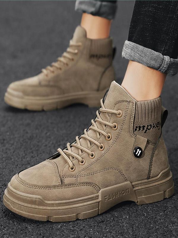 Men's Casual Solid Color Lace up Pu Leather Boots, Fashionable Casual Work Shoes for Daily Wear, Comfortable and Versatile High Top Shoes for Fall & Winter 3