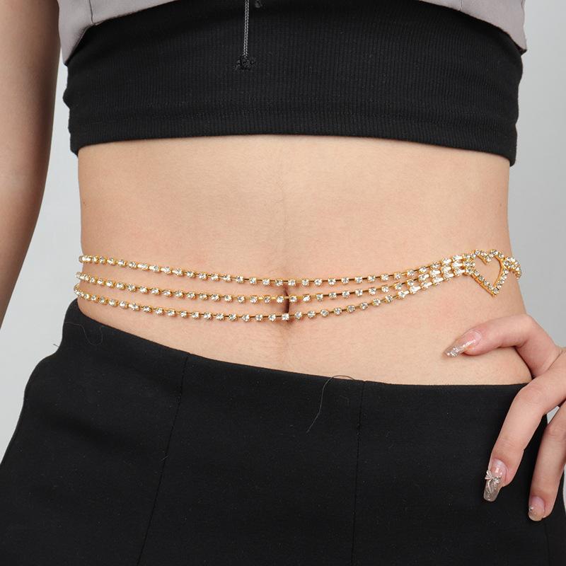 Product Introduction of Fashion Personality Rhinestone Multi-Layer Love Waist Chain Cross-Border Hot Selling Nightclub Sexy Belly Chain European and American Waistchain 12