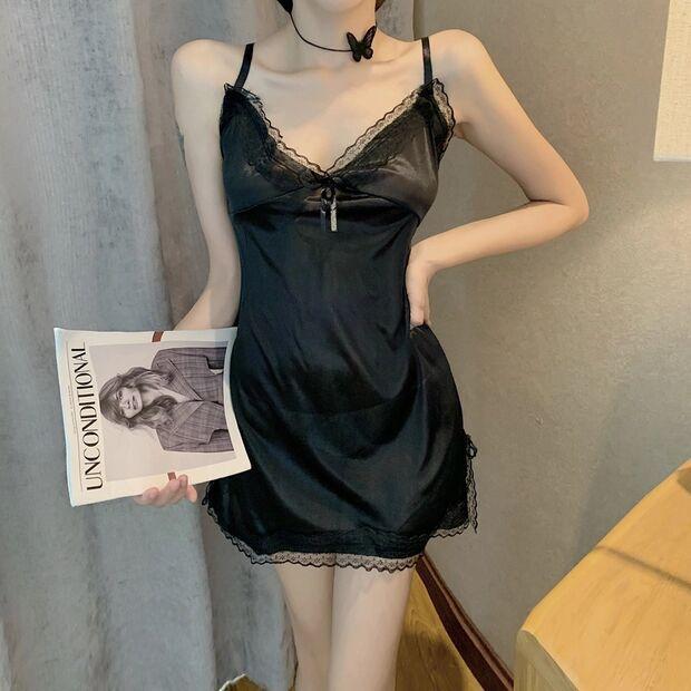 Product Introduction of 2024 new women's temperament holder sexy lace edge holder night gown female summer thin section tie pajamas private homewear pajamas Loungewear Nightwear 2