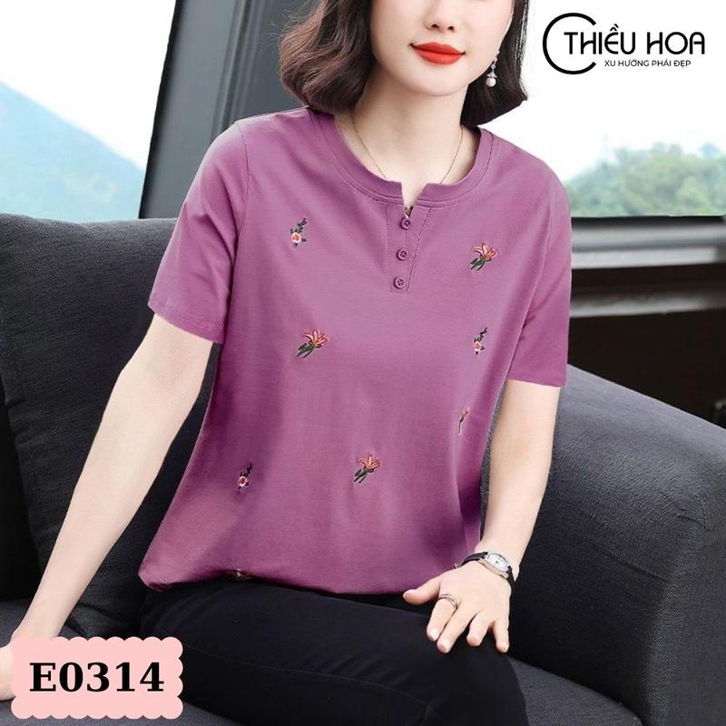 Áo Thun Nữ Trung Niên Cao Cấp Mềm Mịn Mát tặng mẹ thương hiệu Thiều Hoa AN4E0314 Top Women
