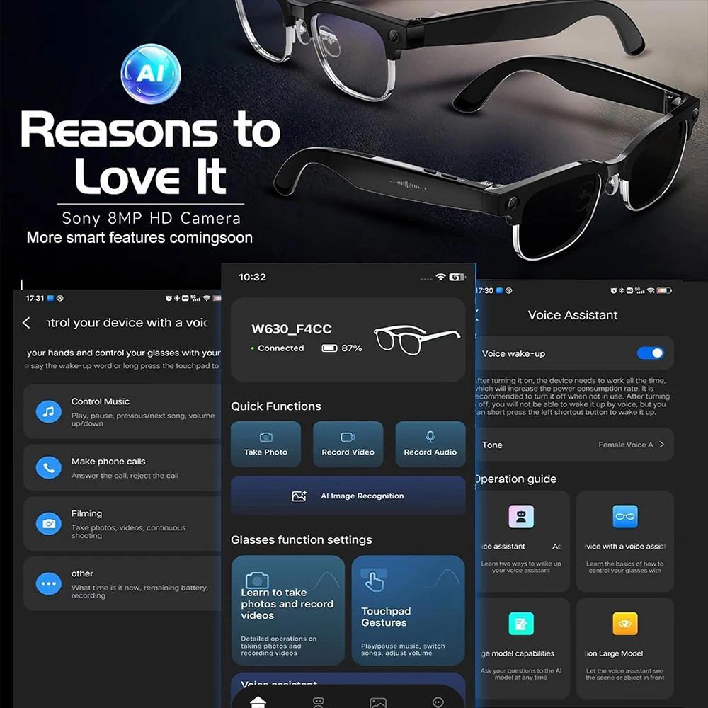 2026 New Smart Glasses 800W Ultra-Wide HD 4K Camera Video Recording 4GB AI Photo Recognition Bluetooth Call Translation Voice