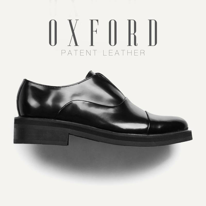 Giày tây nam màu đen bóng OXFORD PATENT da bò chống nhăn cao cấp slip on không dây văn phòng TONKIN đế Cao Su