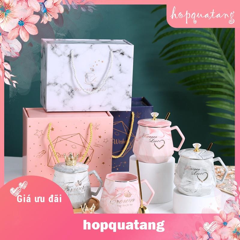Ly cốc sứ Cặp Đôi Crown kèm hộp quà đế hâm nóng 55 độ quà tặng bạn gái bạn trai