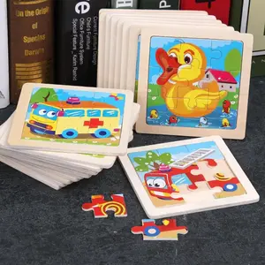 LO Puzzle Jigsaw 9Pcs Puzzle Jigsaw Kayu Anak Karakter Hewan dan Kendaraan Lucu Puzzle Wooden