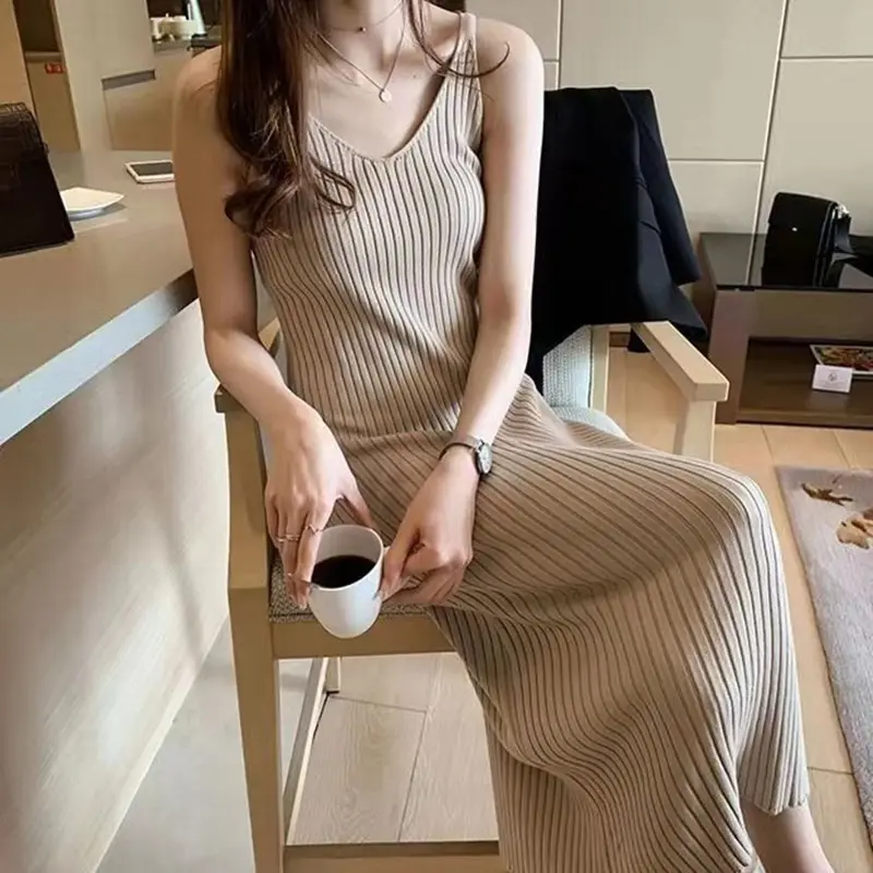 Korean Strap Dress Knitted Vest Medium Long Casual Female Base Skirt