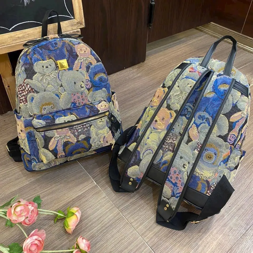 Balo Đi Học , Balo học sinh Nam Nữ Hoạ tiết gấu chất dạ sz 40 Quai to 6 cm Đựng vừa A4 , Atlat , Laptop ( Ảnh Thật)