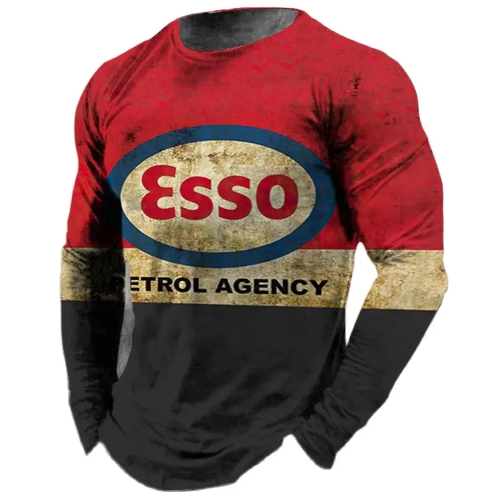 Retro Men's T-shirt Long Sleeve Top 3D Printed Motorcycle T-shirt Plus Size Loose Cycling Suit