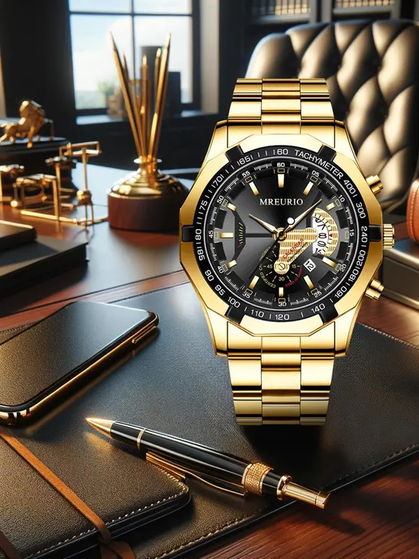 Men's Business Fashion Round Dial Quartz Watch, Fashion Watch for Party, Daily Clothing Decor, Trendy All-match & Exquisite Watch for Birthday Gift with Box 0