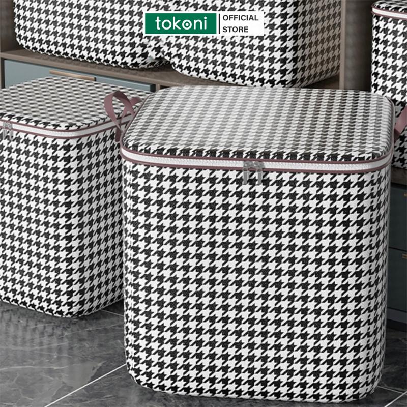 Giỏ đựng quần áo chăn màn caro JYoohome Túi vải đựng đồ có thể gấp gọn bằng cỡ lớn hoạ tiết đơn giản giỏ cất trữ Rổ tuivai  dung